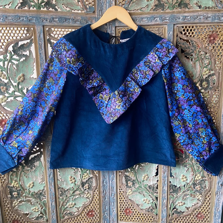 Corduroy and Floral Frill Top