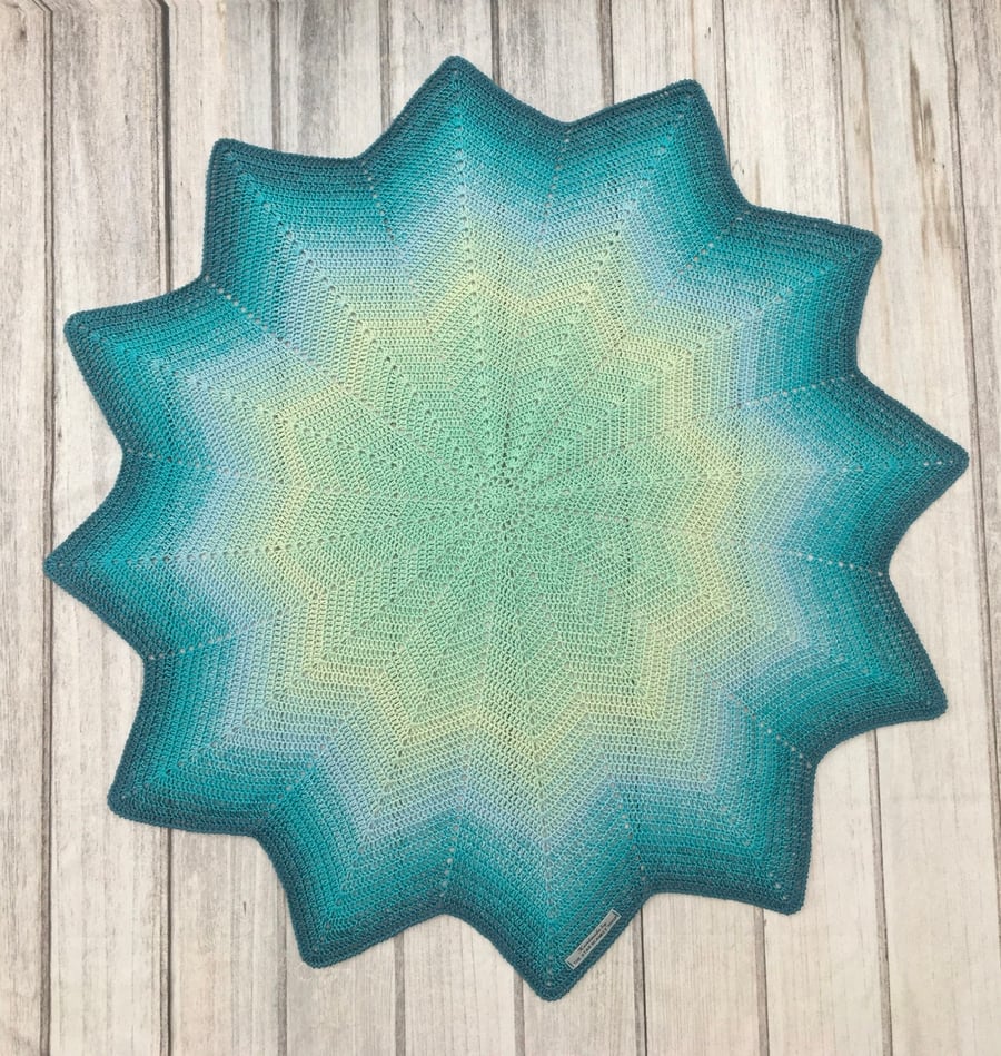 Mint, Pale Blue & Teal Star Shaped Baby Blanket 