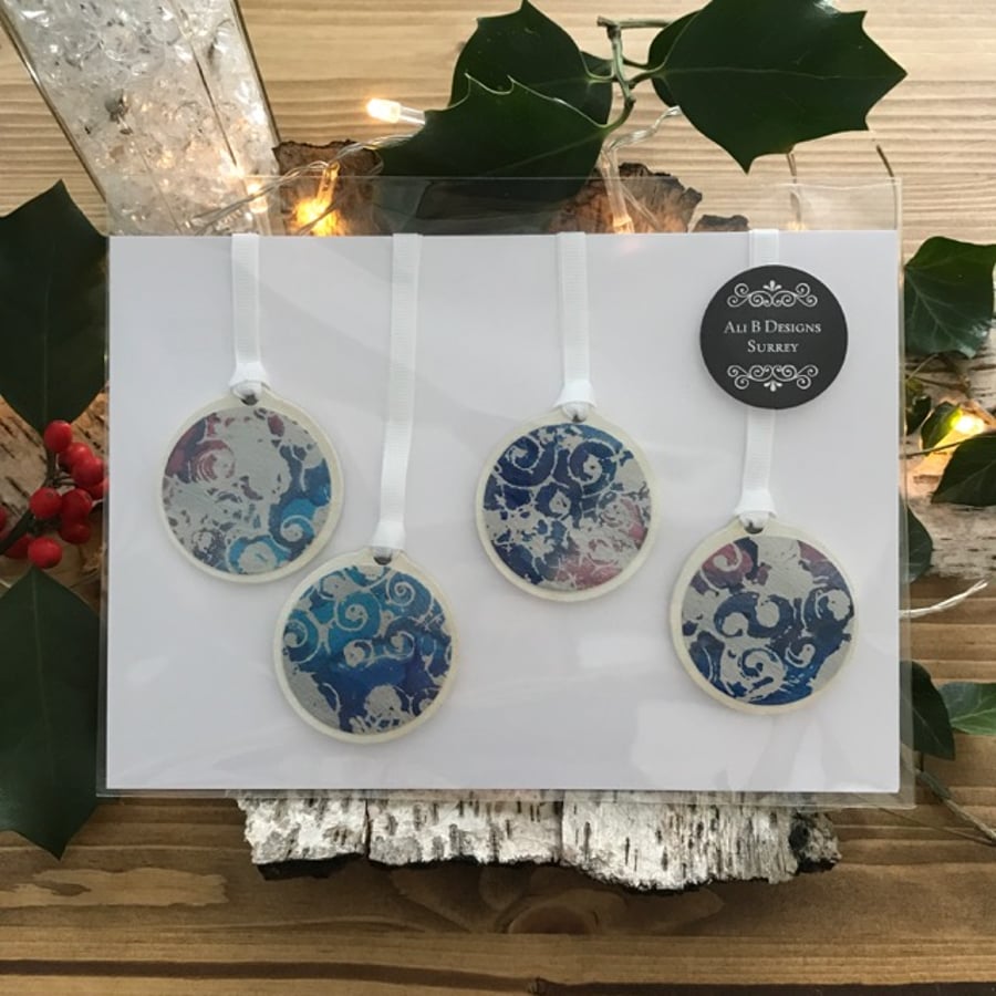 Christmas Decorations Set of 4 Hanging Decorations Featuring Original Artwork 