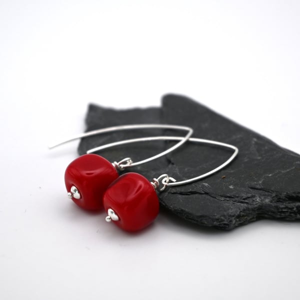 red nugget lampwork glass earrings