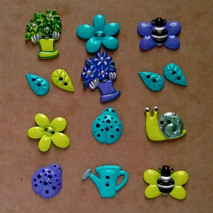 Plants and little critter buttons, garden collection