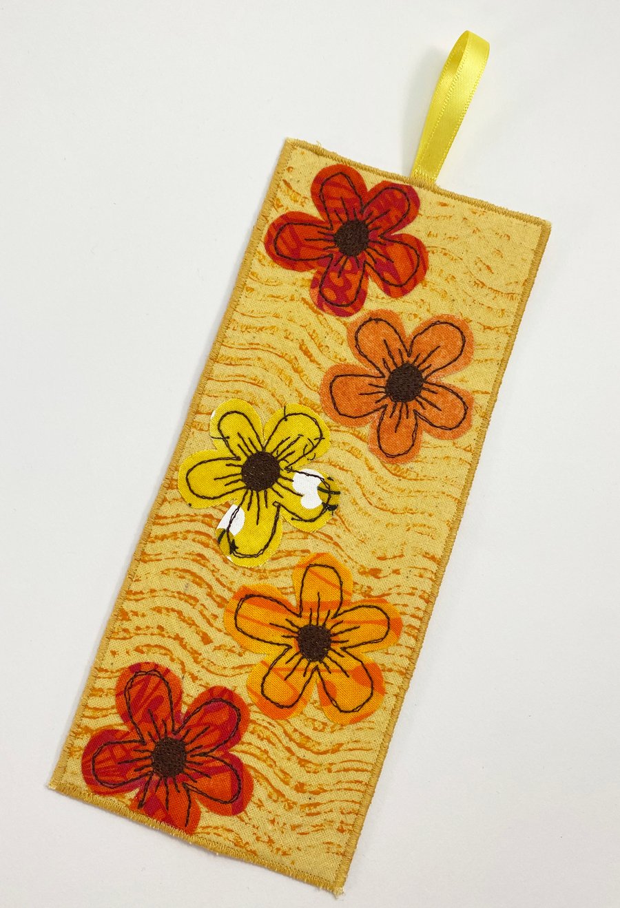 Machine Embroidered Flower Bookmark 