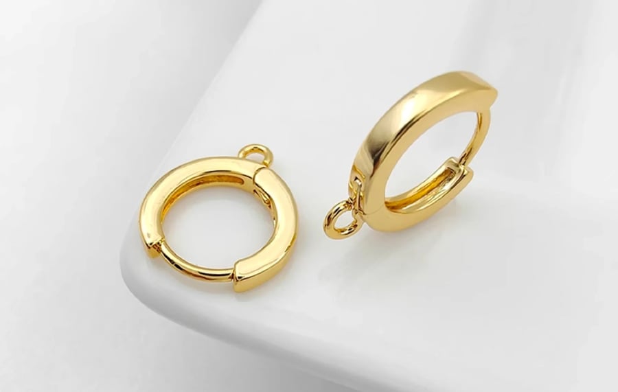 (EK110) 10 pcs, 14mm Gold Plated Earrings Hoop Findings 