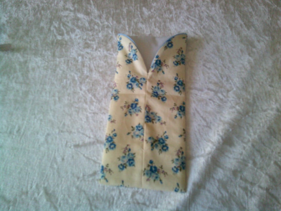 Blue Flowers on a Yellow Background Fabric Glasses Case