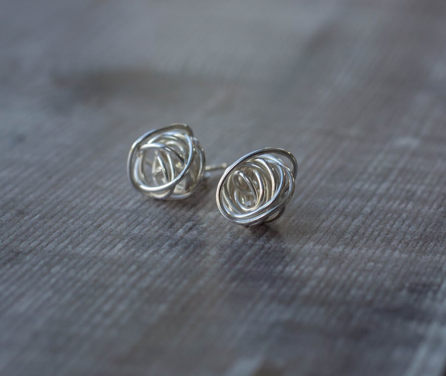 Sterling Silver Wire Twist Stud Earrings, abstract wire earrings