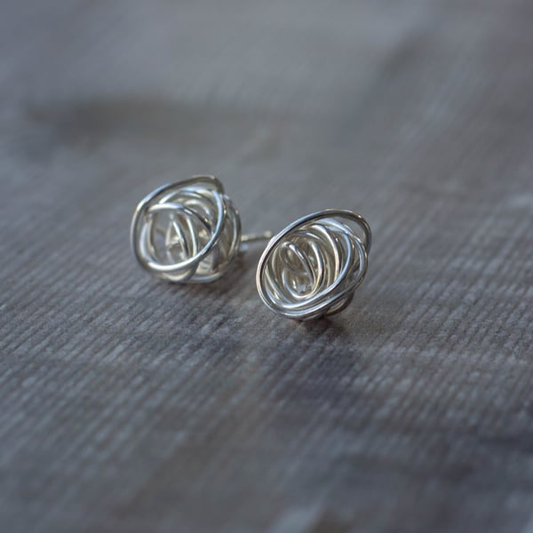 Sterling Silver Wire Twist Stud Earrings, abstract wire earrings