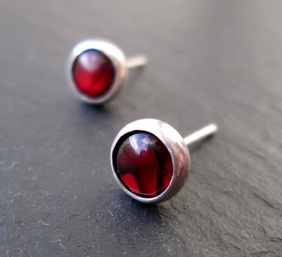 Red Abalone Stud Earrings - Gemstone Studs, Red Shell Jewellery