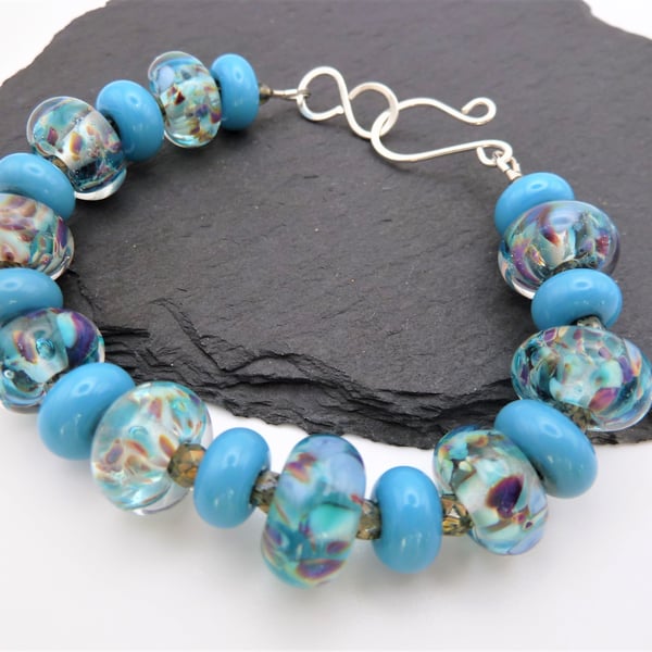 blue lampwork glass bracelet