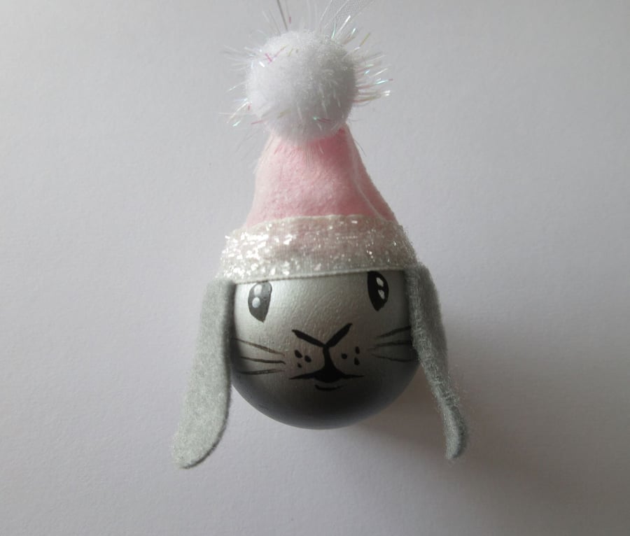 Bunny Bauble Christmas Tree Hanging Decoration Rabbit Head Pink Silver
