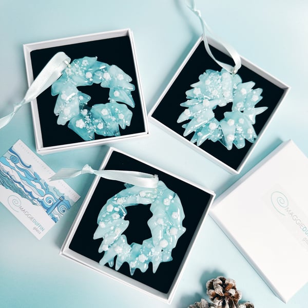 Fused Glass Ice Blue Wreath Decoration