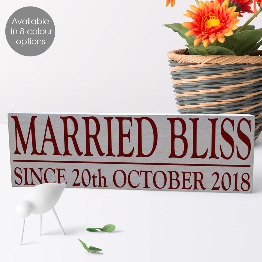 Married Bliss, personalised wooden block sign, wedding gift
