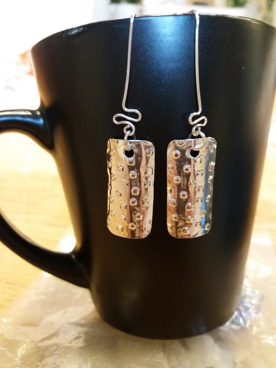 Rectangular silver bobble earrings