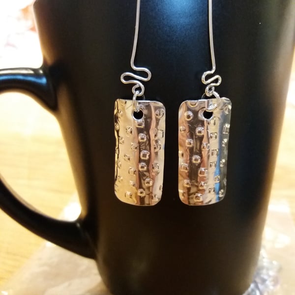 Rectangular silver bobble earrings