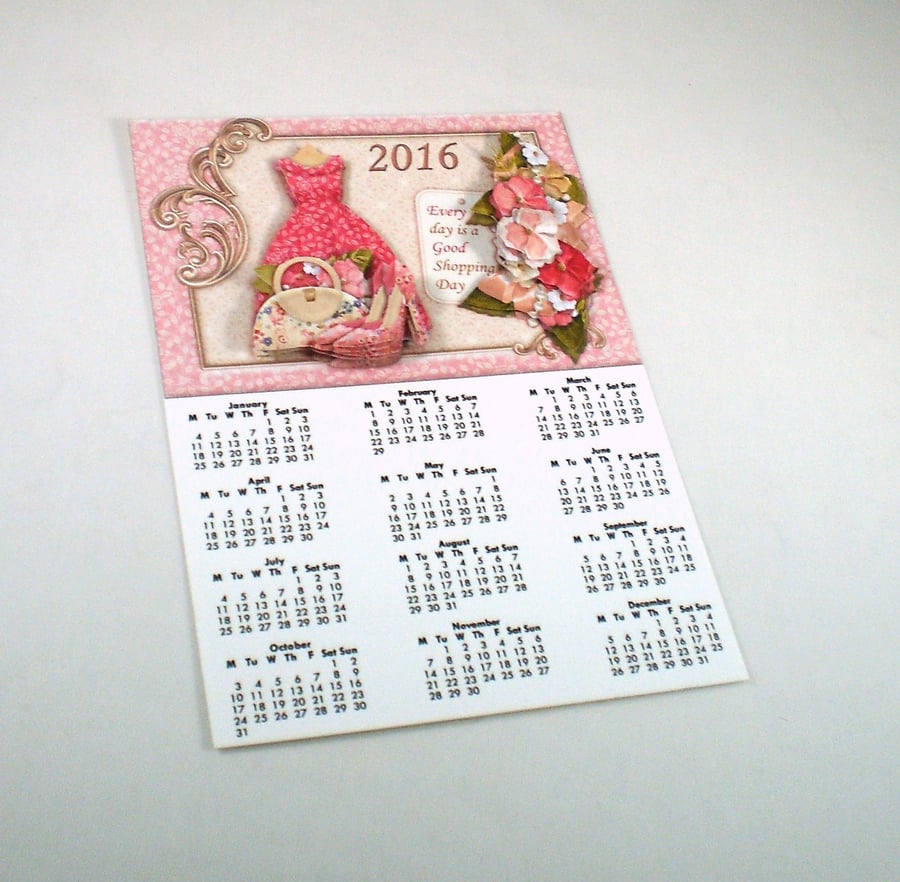 Handmade Small Wall Calendar and Gift Tag, Fashion, 3D, 2016