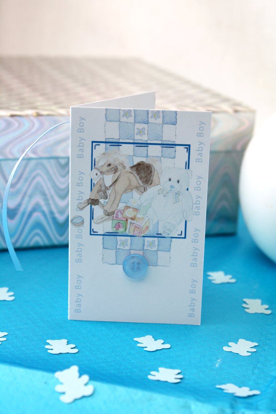 New Baby Boy Gift Tag with Teddy Bear Confetti