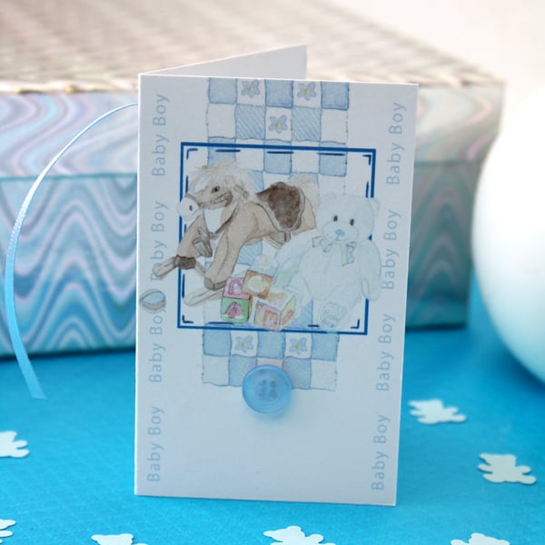 New Baby Boy Gift Tag with Teddy Bear Confetti