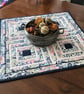 Genesha Garden quilted textile table topper pink white navy - Image 1