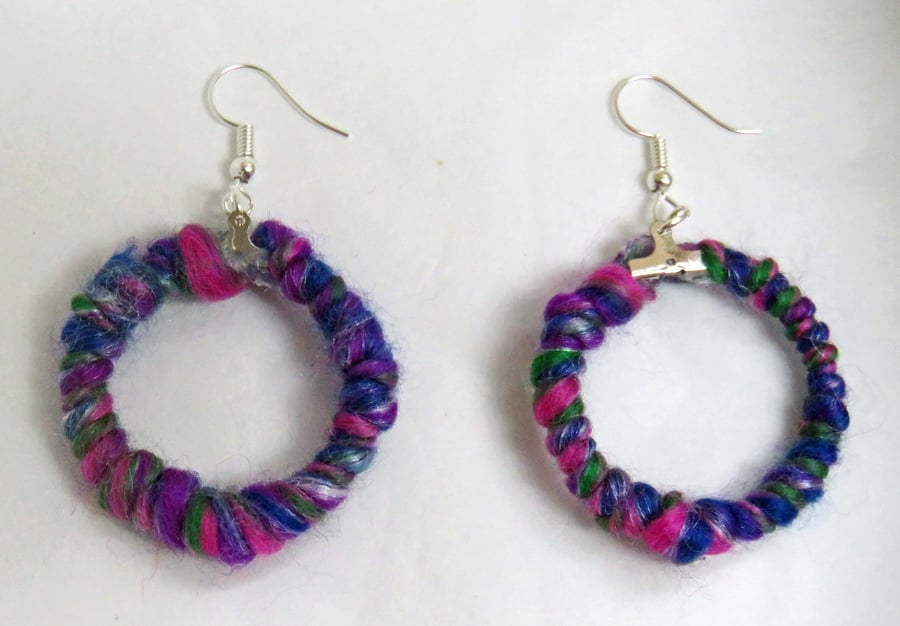 Wool Wrapped Circle Dangle Earrings