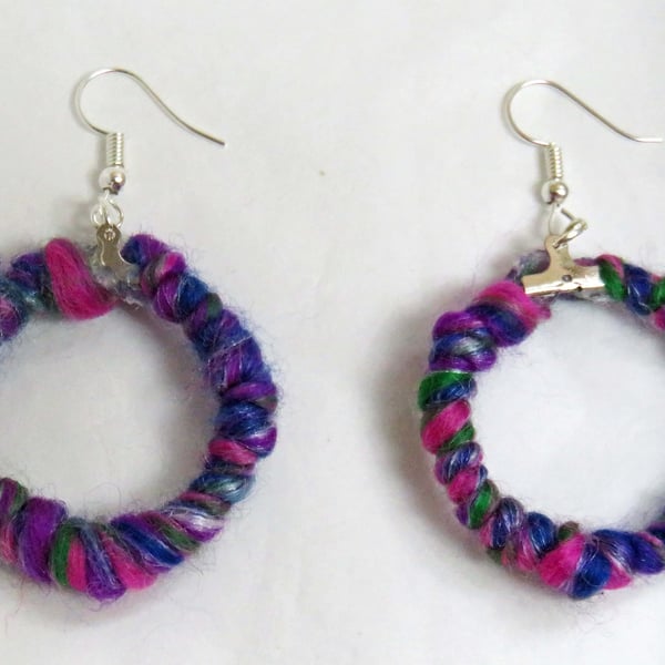 Wool Wrapped Circle Dangle Earrings