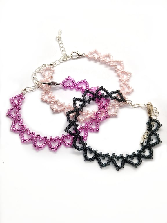 Love heart motif beaded bracelets