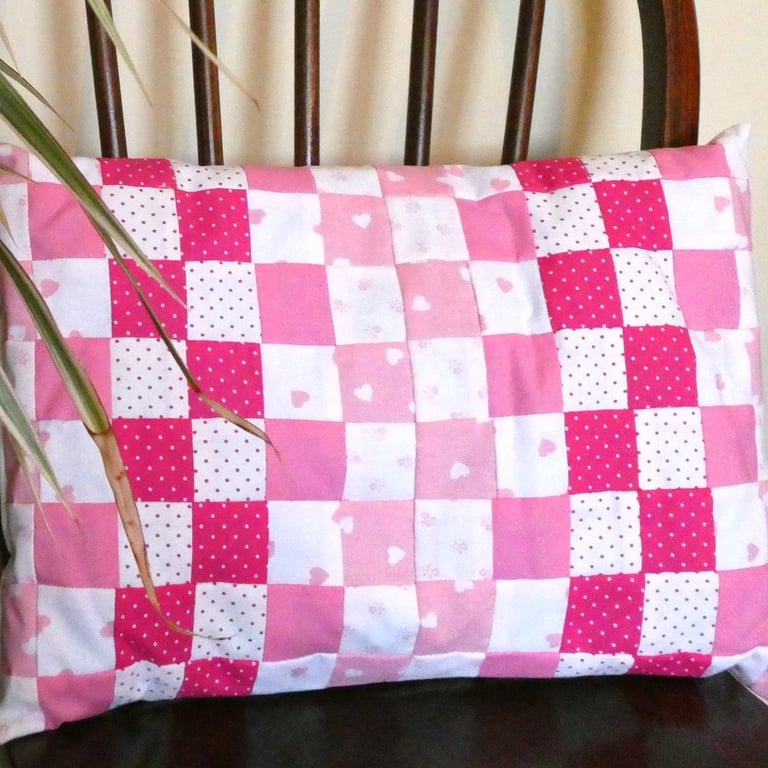 Pink Patchwork Cotton Cushion with Pad