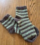 A pair of crochet green and black or slate grey stripy socks size 8-10