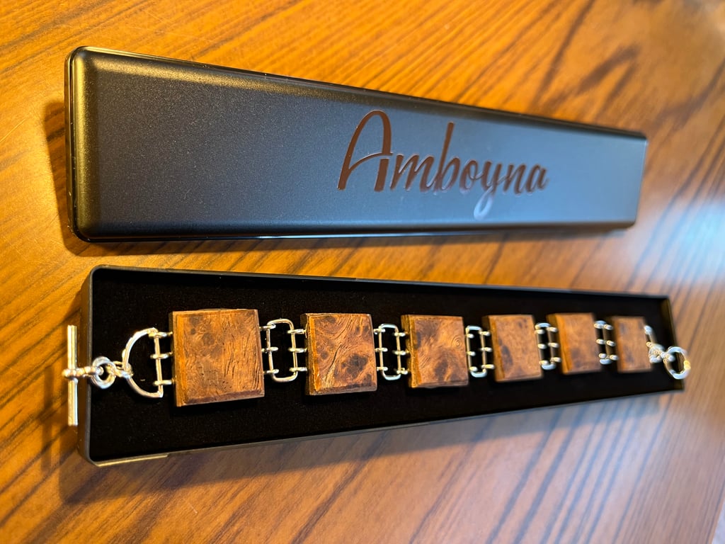 Unique - Hand Made In UK - Rustic Amboyna Wood & Sterling Silver Bracelet