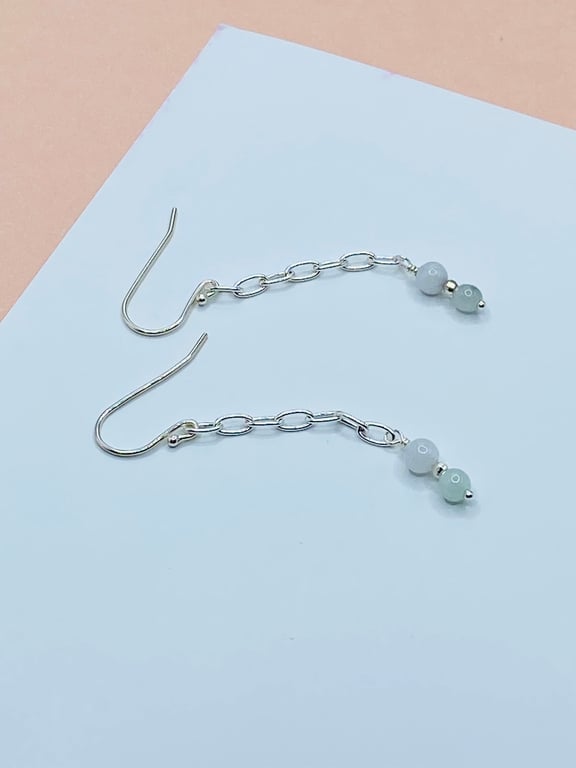 Sterling silver paperclip chain earrings with green jadeite