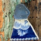 Sea glass and sea pottery blue pendant 