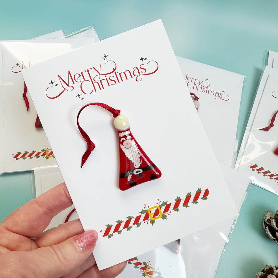 Christmas Card - Fused Glass Santa - Decoration - Keepsake