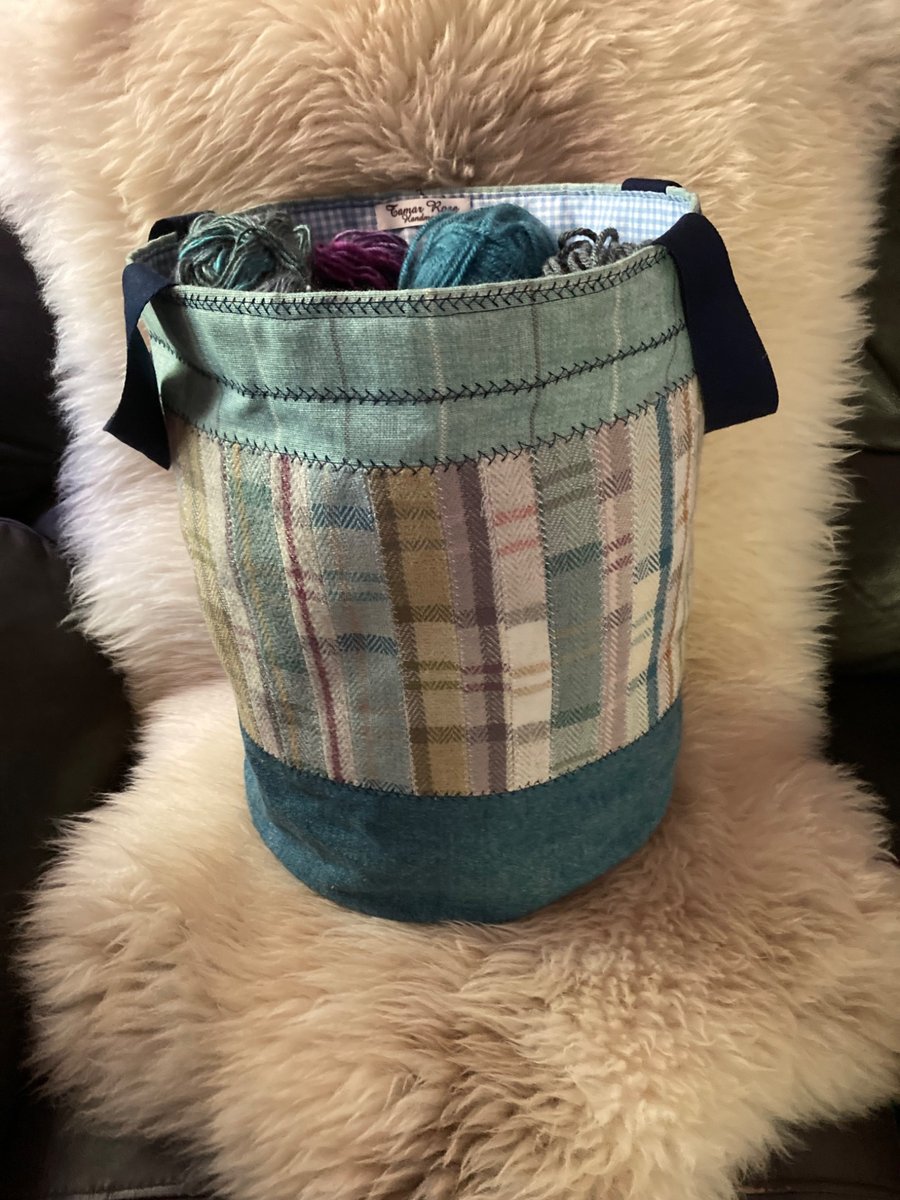 Large patchwork shopping bag or storage bag in vintage French textiles.