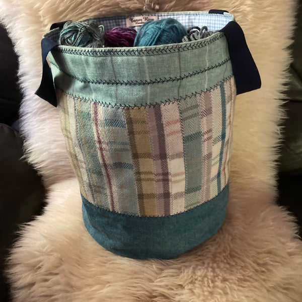 Large patchwork shopping bag or storage bag in vintage French textiles.