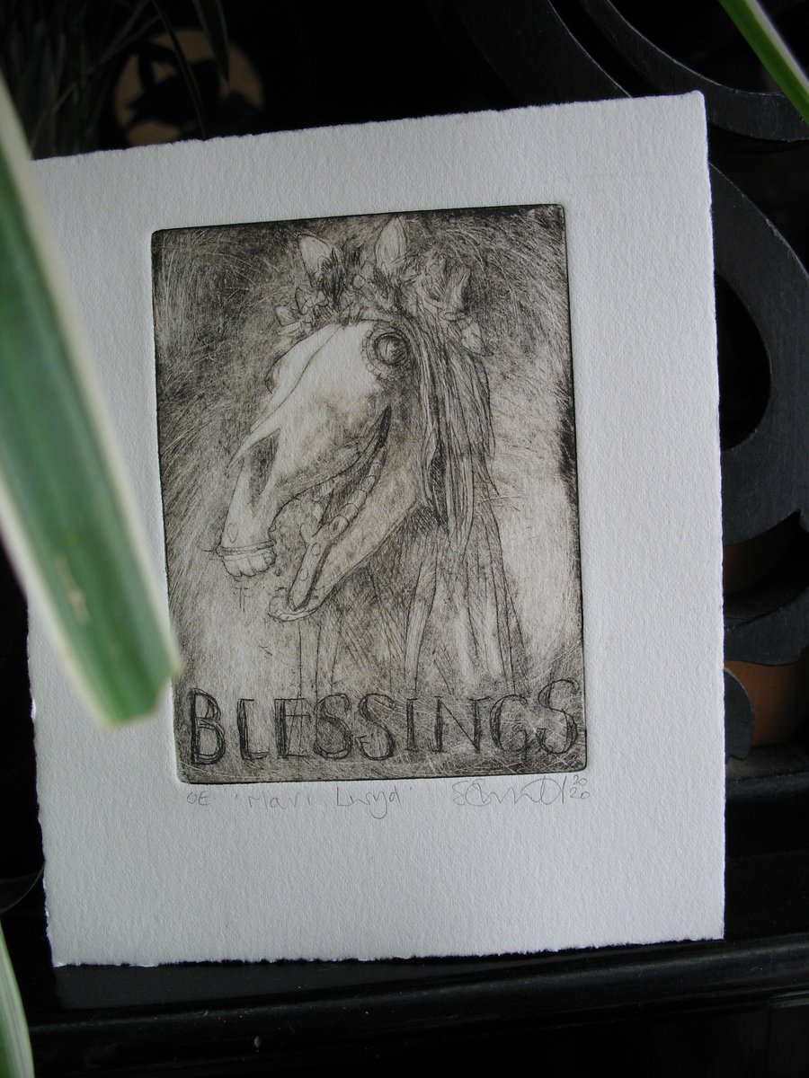 Mari Lwyd original drypoint etching 