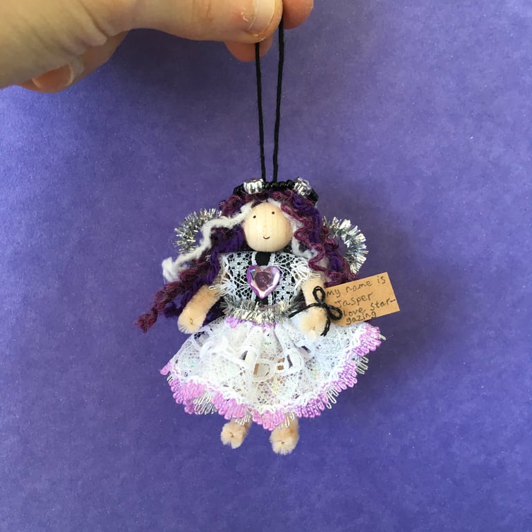 Tiny Purple, Grey, Black And White Fairy Doll Decoration 