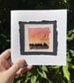 Birds at sunset embroidered card