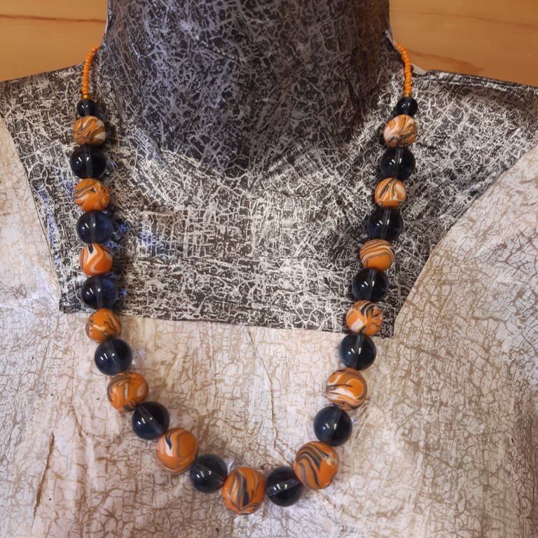 Navy, orange and white necklace