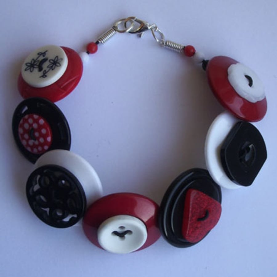 Red, White and Black button bracelet 