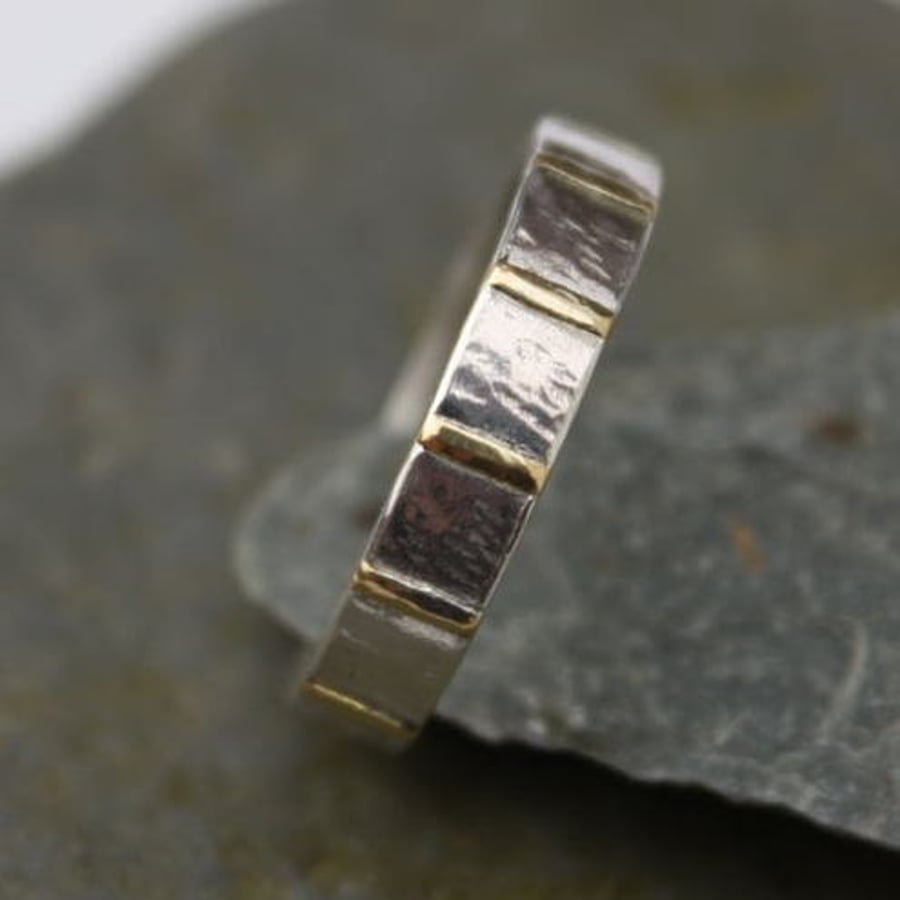 Inlayed Ring , silver and 18ct gold ladies or mens