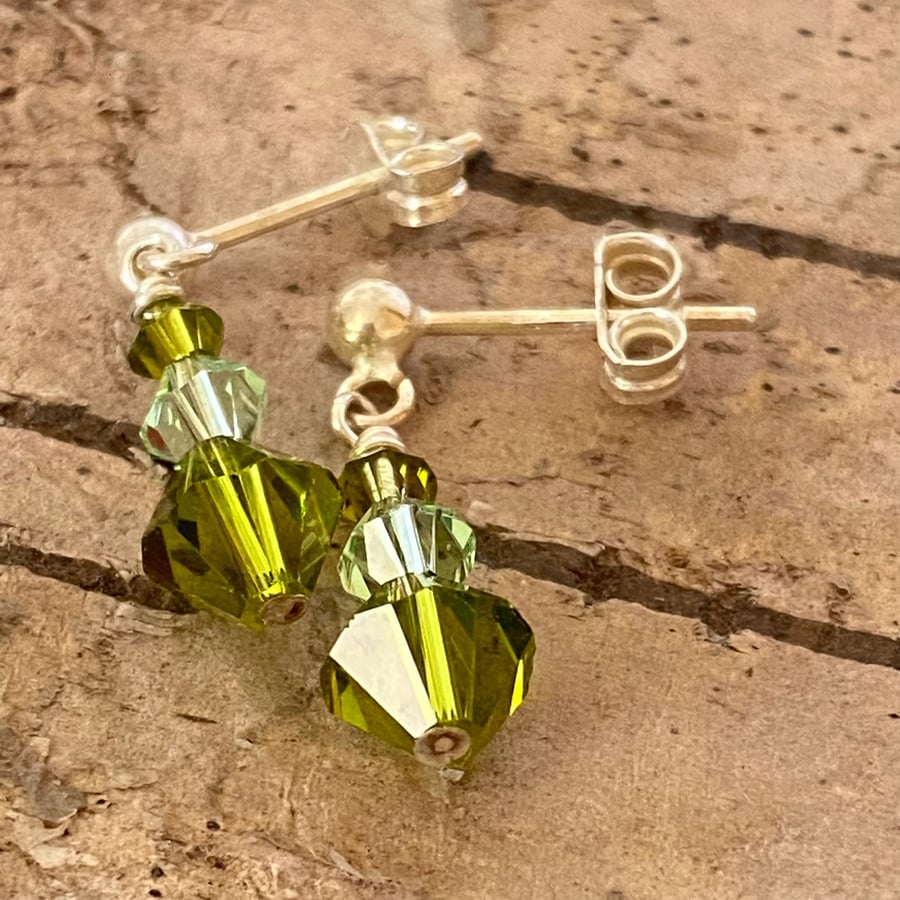 Green Glass Crystal  Drop Earrings - silver, Swarovski© Elements 