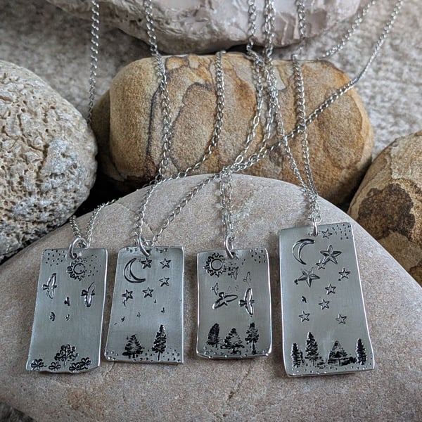Tree Scene Sterling Silver Pendants