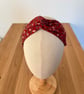 Cotton headband, twist knot style hairband in wine with delicate floral print - Image 5