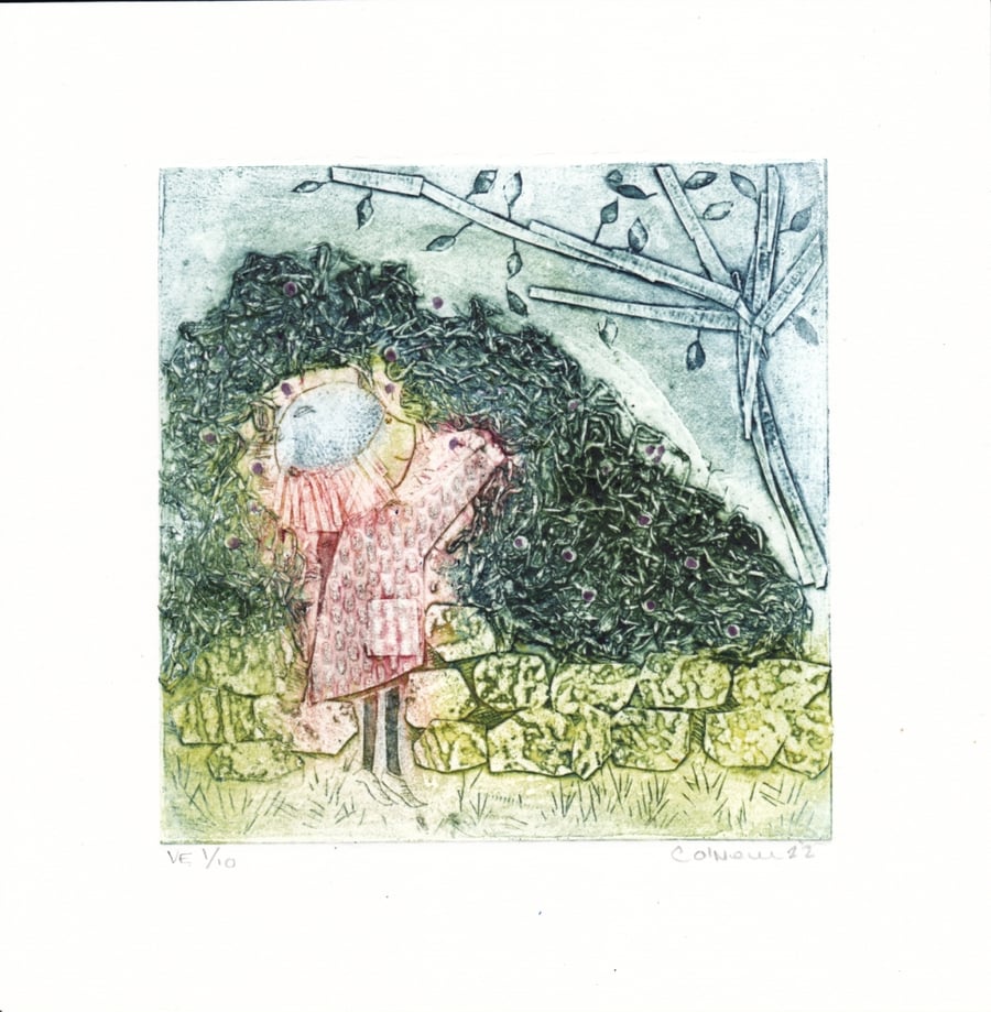 Blackberry Picking -  Original Collagraph Print - Christmas Gift