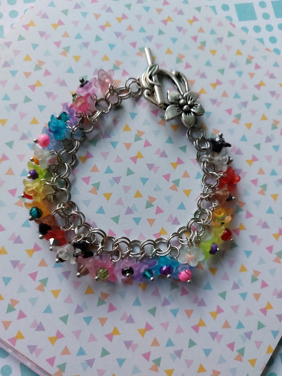 Spring Flowers Beaded Charm Bracelet 