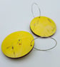 Bright yellow large wooden hooped dangly earrings - Image 2