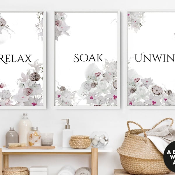 Spa Bathroom Art, Botanical Bathroom, Plant Print Set of 3, Bohemian Decor, Rela