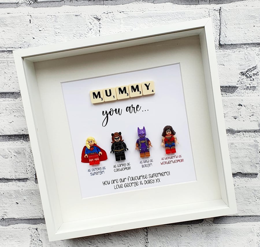 Lego Female Superhero Minifigure & Scrabble Frame