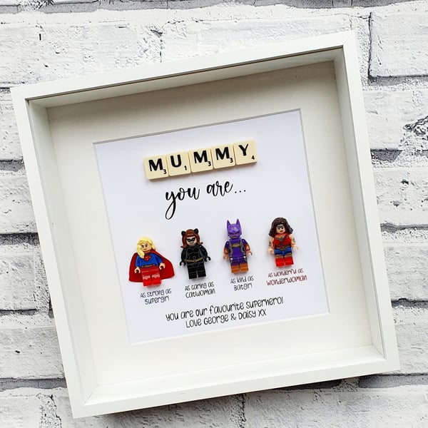 Lego Female Superhero Minifigure & Scrabble Frame