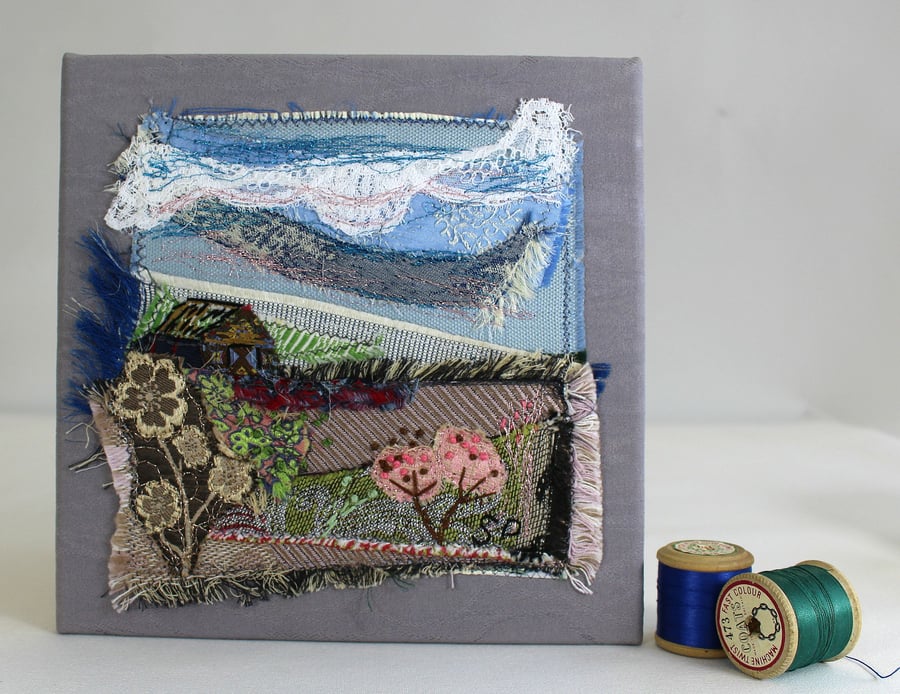 Landscape with Farm Textile Art Picture