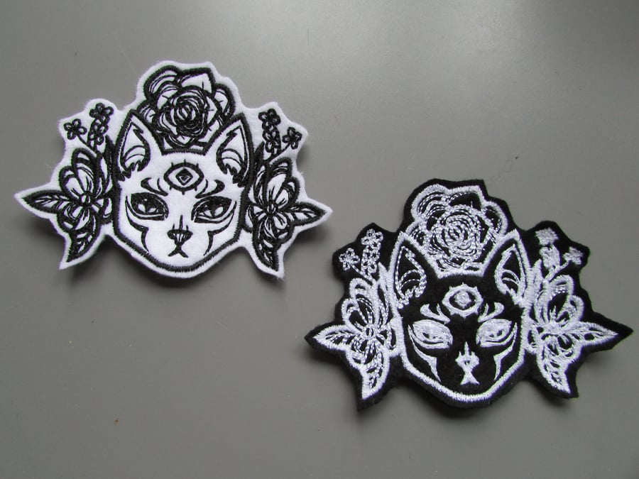 Embroidered Mystique Three Eyed Cat Applique Patch