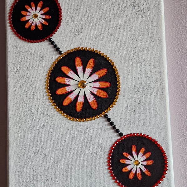 Flower bubble motif on canvas. 